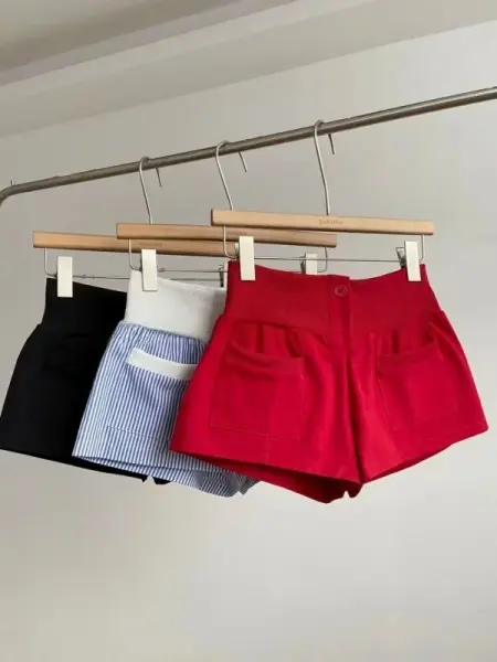 شورت نسائي عصري بخصر مرتفع ومخطط، تصميم نحيف للسيدات، بنطلون كاجوال أنيق بمقاسات كبيرة، ملابس صيفية للنساء