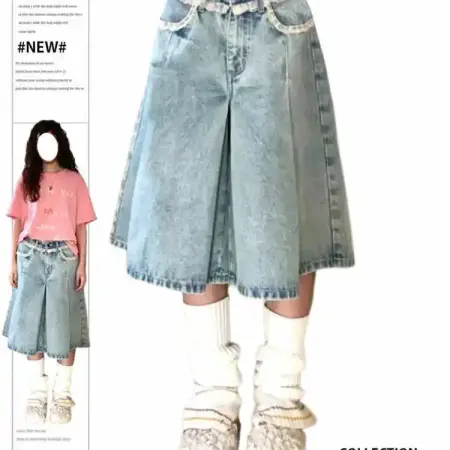 الصيف النساء أبي Harajuku الدانتيل السراويل واسعة الساق شورت جينز Kpop 2000s أنيق الدنيم السراويل الجرونج Y2k اليابانية الشارع الشهير الهيب البوب