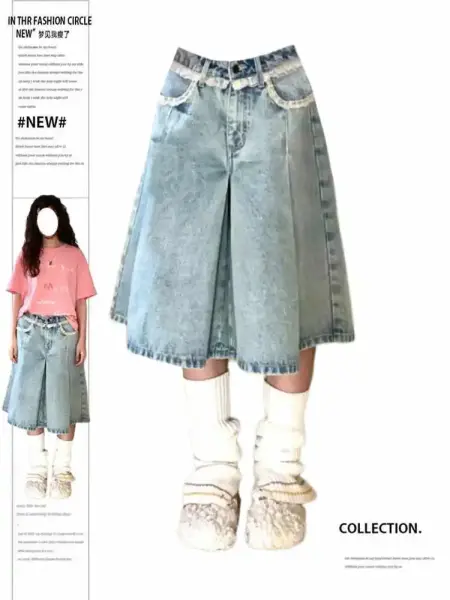 الصيف النساء أبي Harajuku الدانتيل السراويل واسعة الساق شورت جينز Kpop 2000s أنيق الدنيم السراويل الجرونج Y2k اليابانية الشارع الشهير الهيب البوب