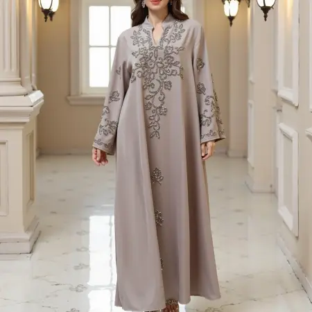 عبايات رمضان وفساتين العيد للنساء، فساتين حفلات دبي والمغرب، عباية طويلة، جلابية إسلامية مزينة بالأحجار الكريمة، قفطان إسلامي، فساتين