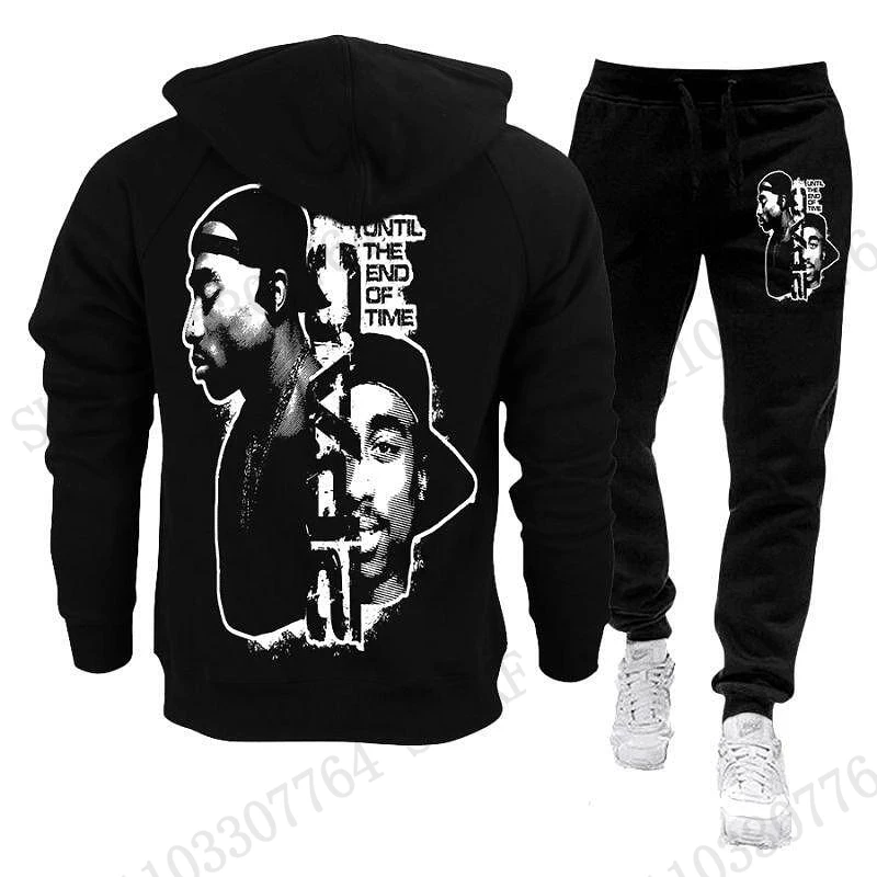 طقم هودي وبنطلون جديد للرجال بطباعة ثلاثية الأبعاد لرابر 2Pac / توباك، طقم أزياء للرجال والنساء يتكون من هودي وبنطلون، طقم رياضي من قطعتين للشارع - Image 2