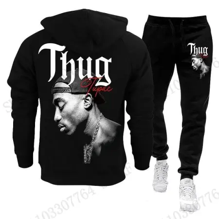 طقم هودي وبنطلون جديد للرجال بطباعة ثلاثية الأبعاد لرابر 2Pac / توباك، طقم أزياء للرجال والنساء يتكون من هودي وبنطلون، طقم رياضي من قطعتين للشارع